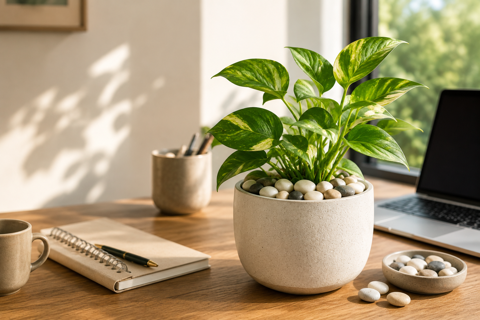 Office Desk Plants and Pebble Decor: Easy Ideas for a Calm Workspace